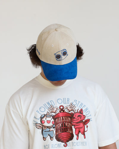 Specially Designed Yo Yos Premium Corduroy Hat / Cream / Cobalt Blue