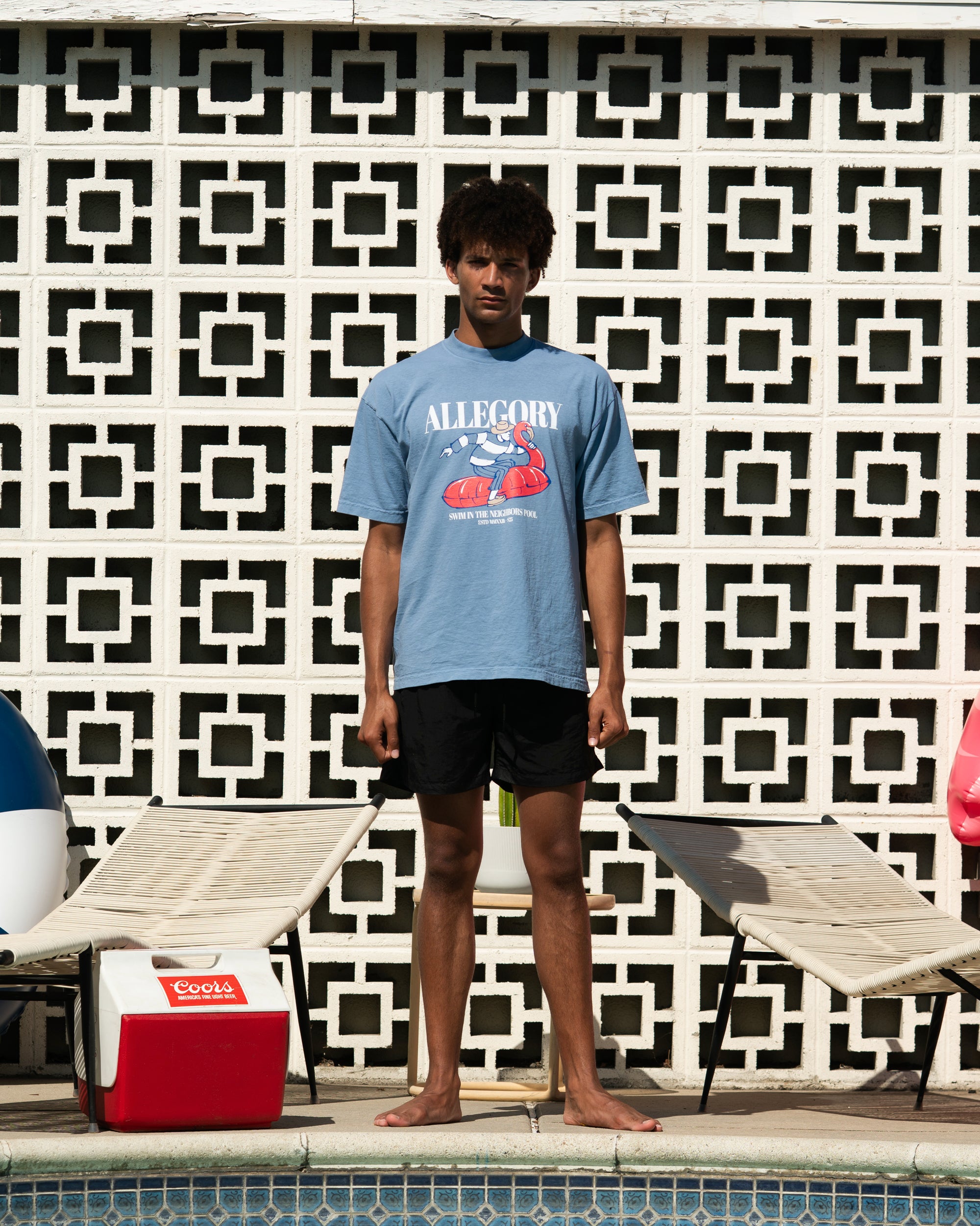 Flamingo Floatie Tee / Soft Denim Blue-3