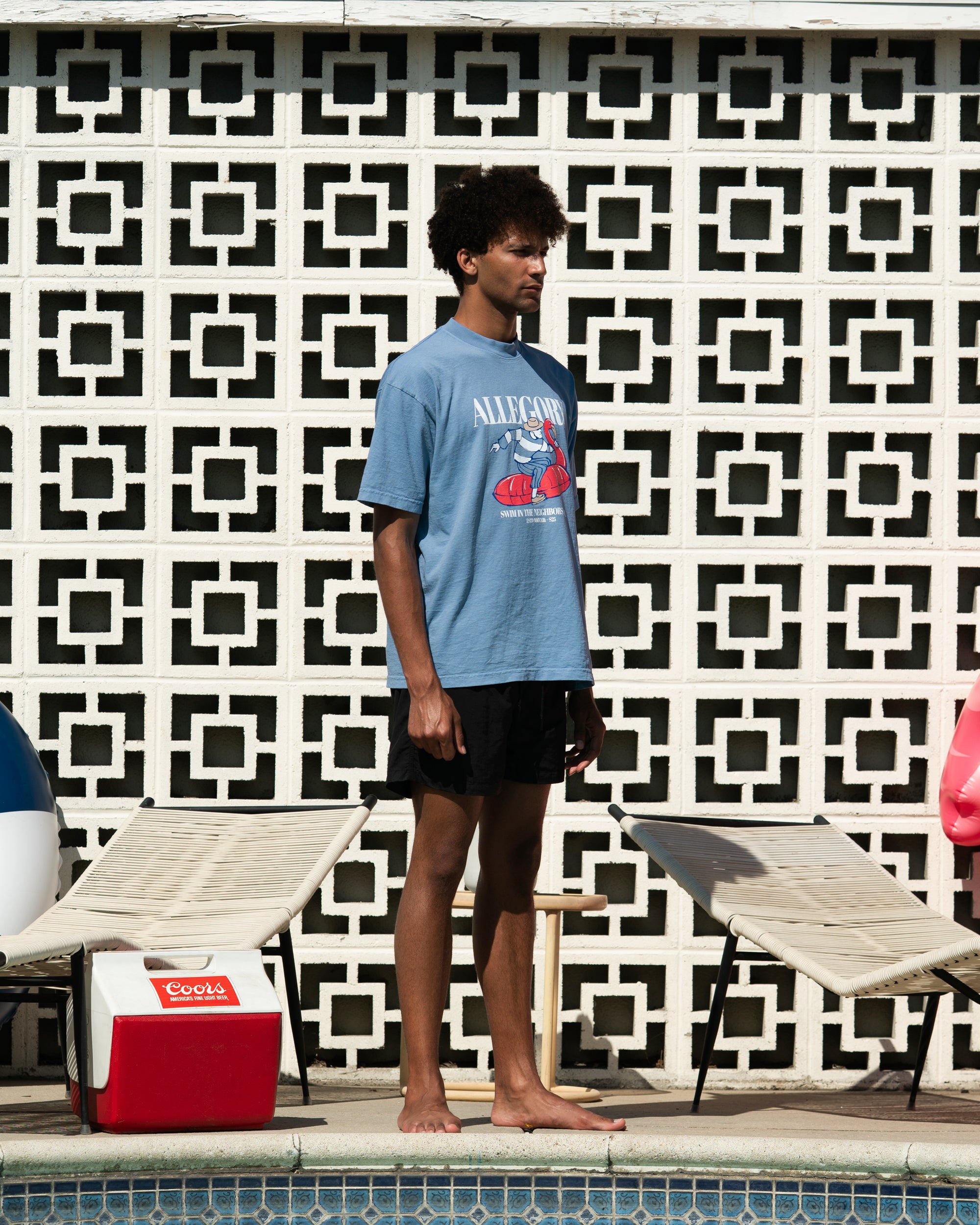 Flamingo Floatie Tee / Soft Denim Blue-4