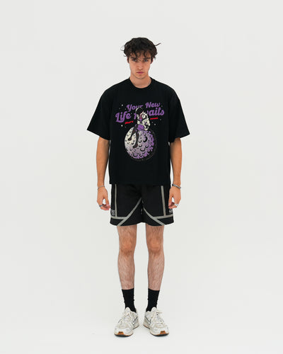 Your New Life Awaits Heavyweight Cropped Fit Tee / Black