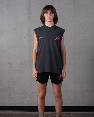 Birthmark Star Cut-Off Tank / Vintage Black / Pink