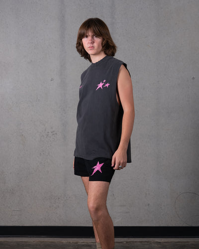 Birthmark Star Cut-Off Tank / Vintage Black / Pink