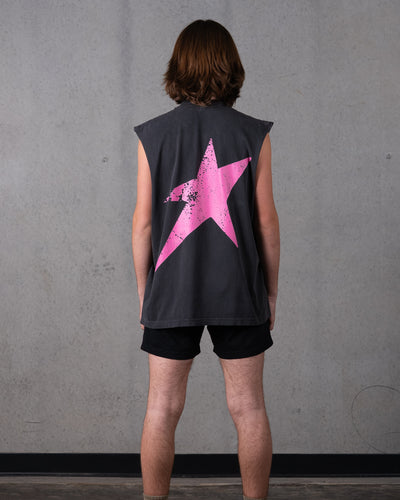 Birthmark Star Cut-Off Tank / Vintage Black / Pink