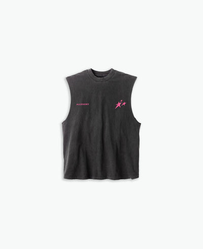 Birthmark Star Cut-Off Tank / Vintage Black / Pink